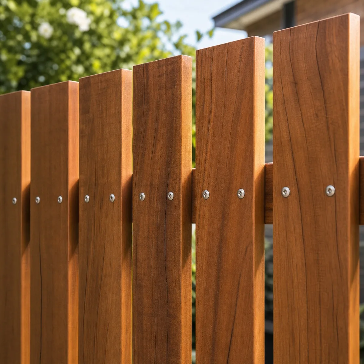 Hardwood timber paling close-up Sydney NSW - natural wood grain, oil finish and galvanised fixings