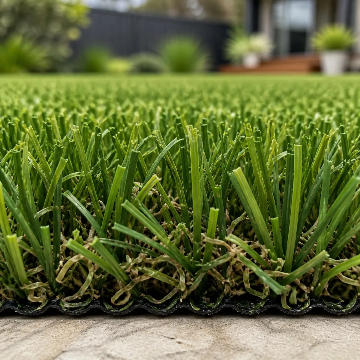 Artificial turf close-up Sydney NSW - realistic multi-tone green synthetic grass blades with dense pile