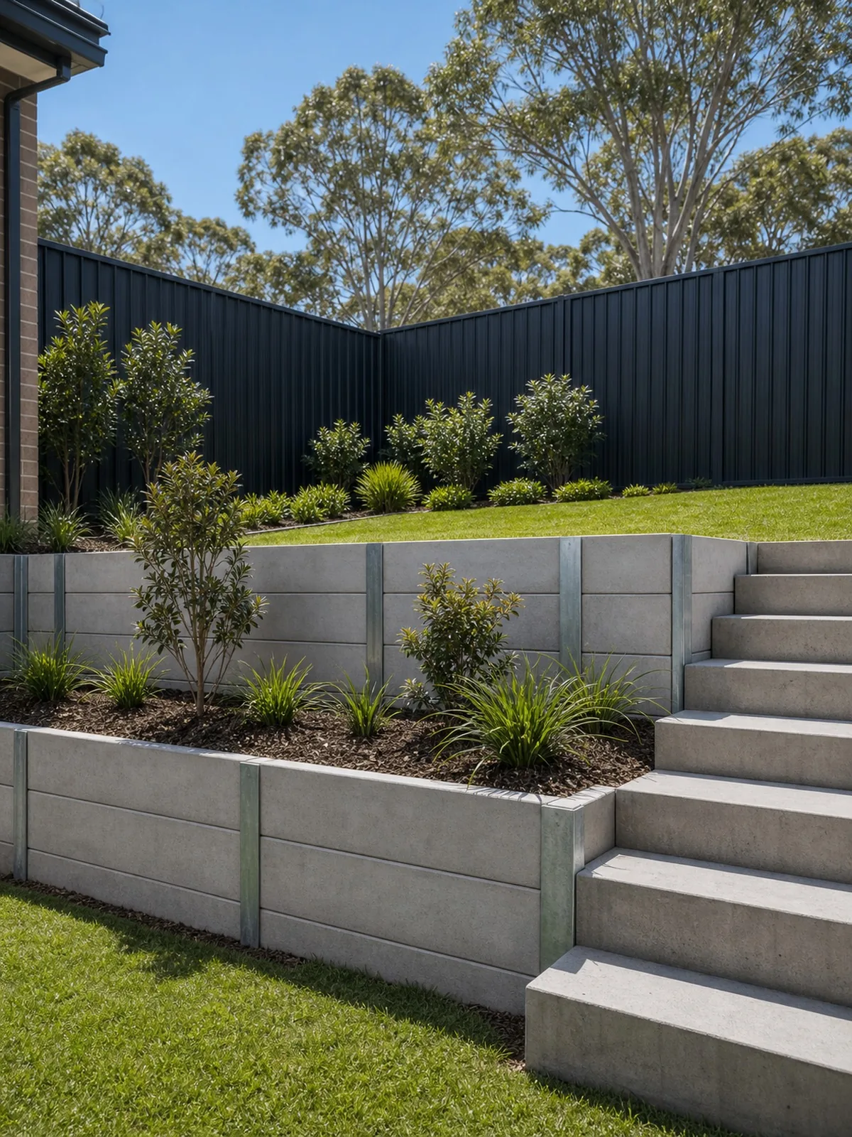 Retaining wall construction Sydney NSW - concrete sleeper and timber retaining walls by Jacob Landscaping and Fencing