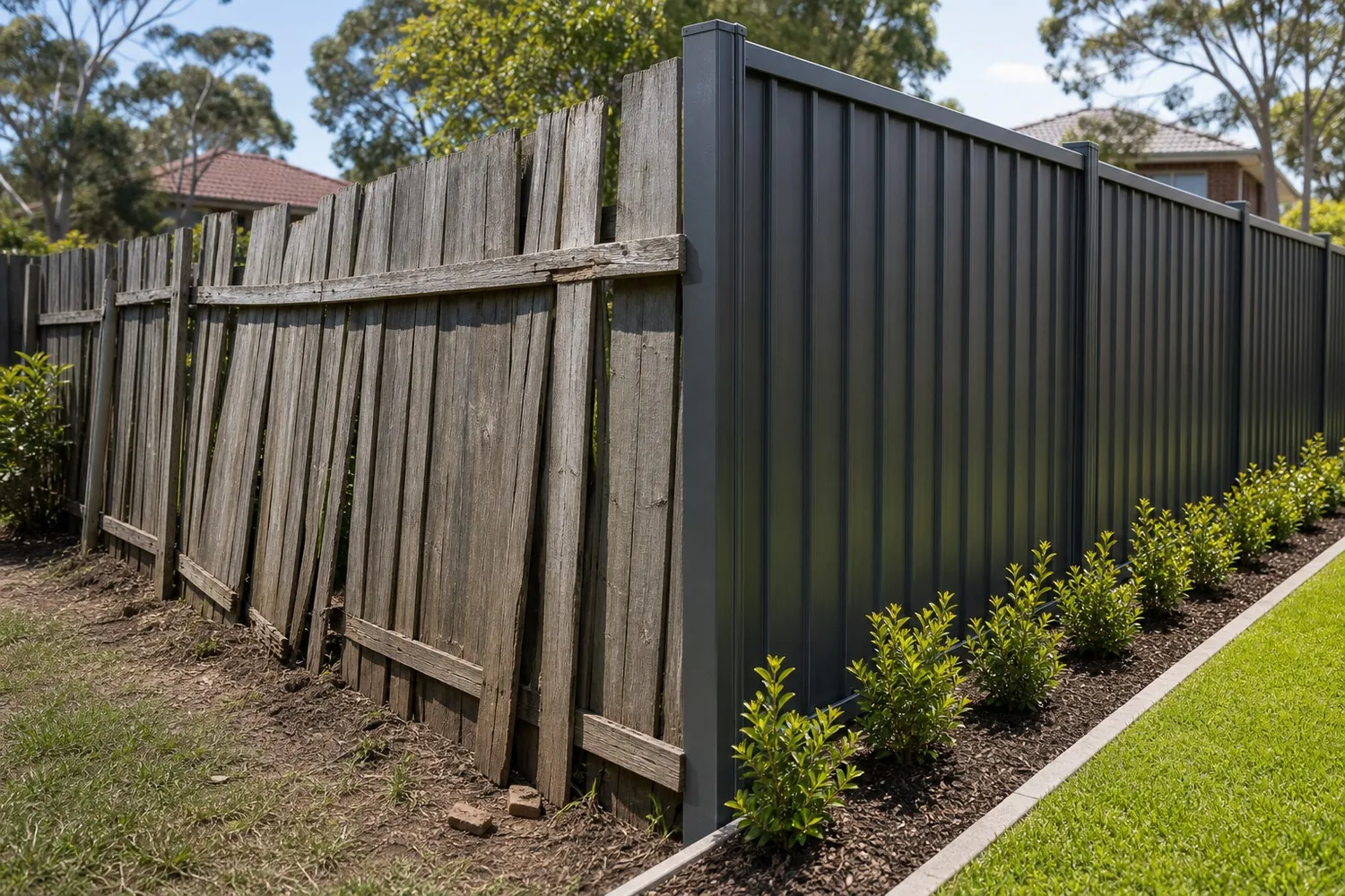 DIY versus professional fencing Sydney NSW - comparison of an amateur fence attempt beside a crisp professional install